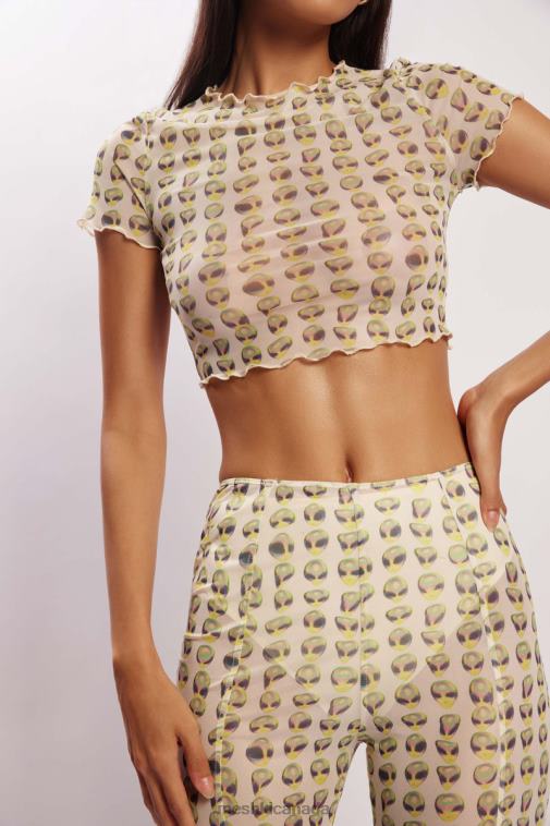 Meshki Alien Print Nora Mesh Crop T-Shirt Clothing JN88N1138