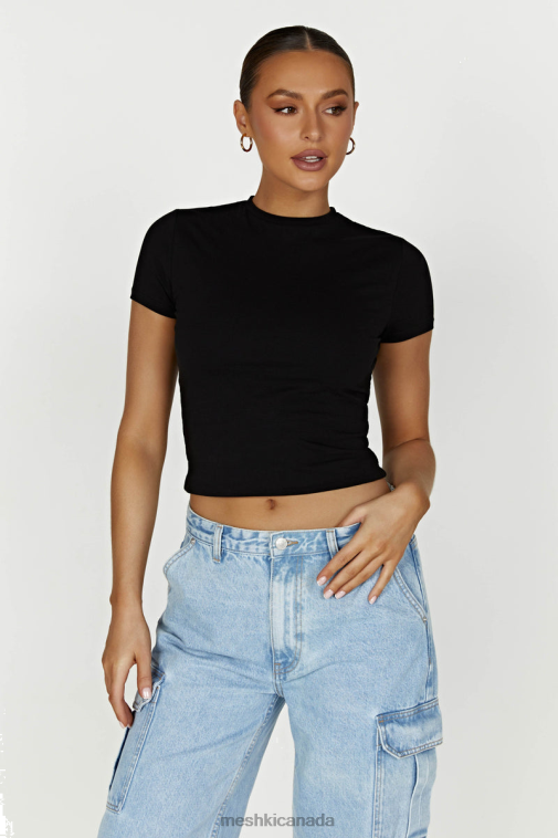 Meshki Black Jeanie Longline T-Shirt Clothing JN88N867