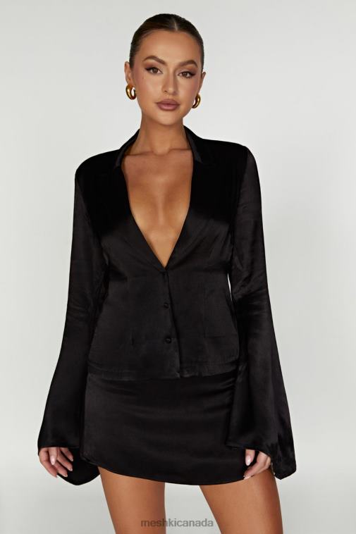 Meshki Black Noa Collared Long Sleeve Shirt Clothing JN88N898