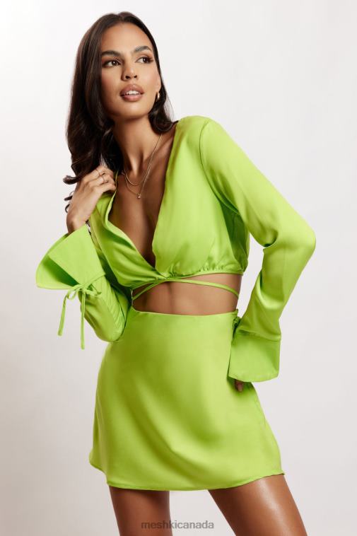 Meshki Lime Green Rheanna Wrap Around Cropped Shirt Clothing JN88N1193