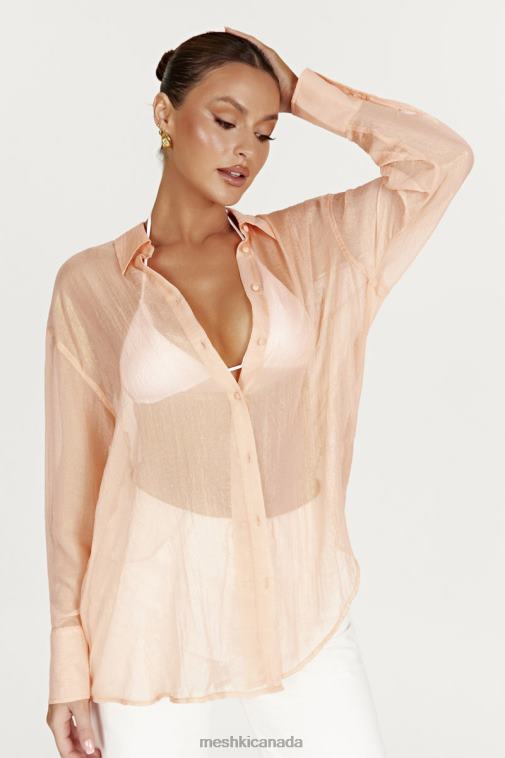 Meshki Peach Molly Oversized Sheer Iridescent Shirt Clothing JN88N1101
