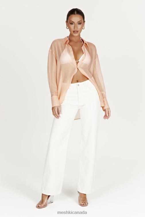 Meshki Peach Molly Oversized Sheer Iridescent Shirt Clothing JN88N1101