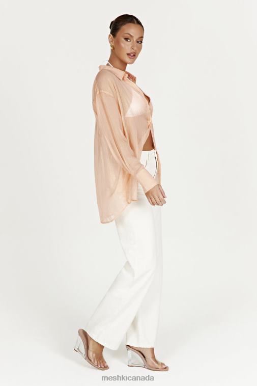 Meshki Peach Molly Oversized Sheer Iridescent Shirt Clothing JN88N1101