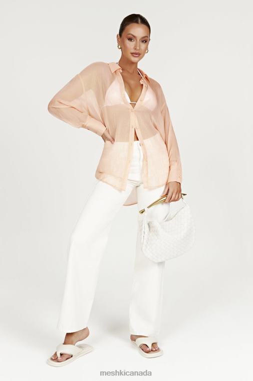 Meshki Peach Molly Oversized Sheer Iridescent Shirt Clothing JN88N1101
