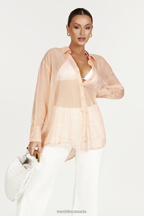 Meshki Peach Molly Oversized Sheer Iridescent Shirt Clothing JN88N1101