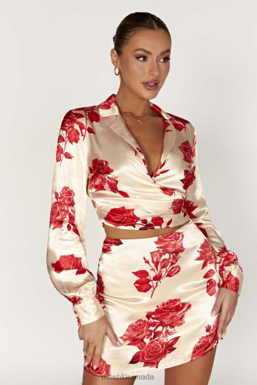 Meshki Rose Print Amia Satin Wrap Shirt Clothing JN88N911