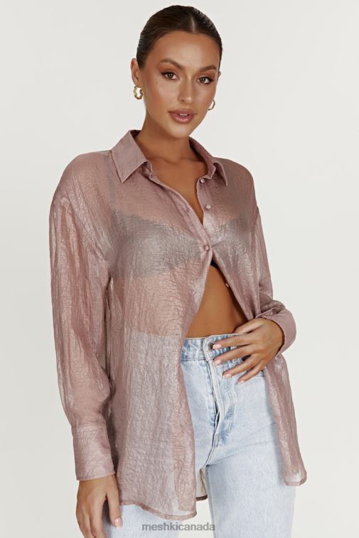 Meshki Taupe Molly Oversized Sheer Iridescent Shirt Clothing JN88N1105