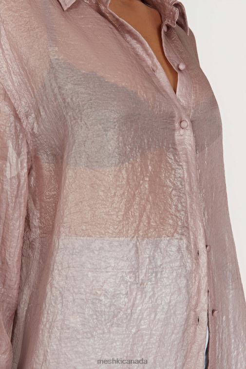 Meshki Taupe Molly Oversized Sheer Iridescent Shirt Clothing JN88N1105