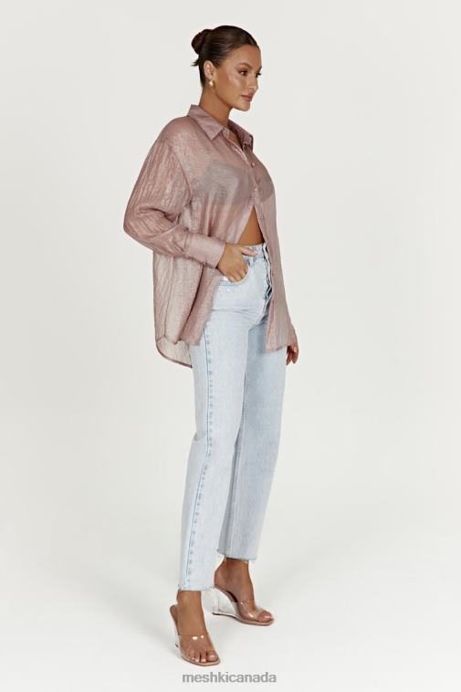 Meshki Taupe Molly Oversized Sheer Iridescent Shirt Clothing JN88N1105