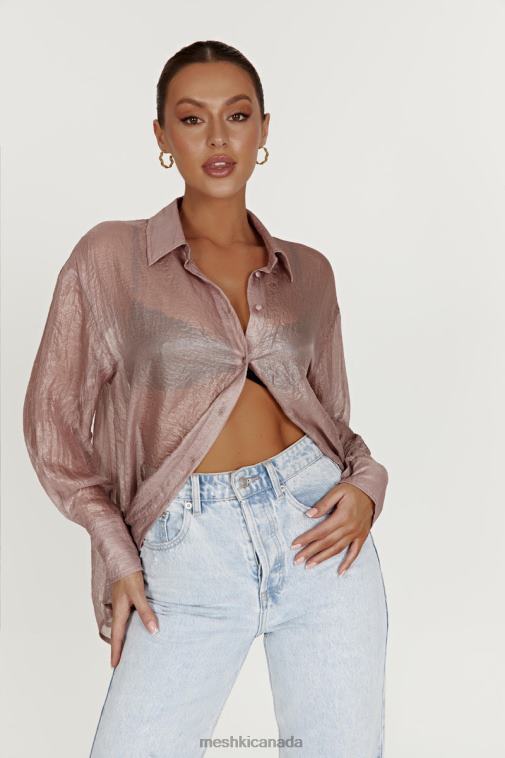 Meshki Taupe Molly Oversized Sheer Iridescent Shirt Clothing JN88N1105