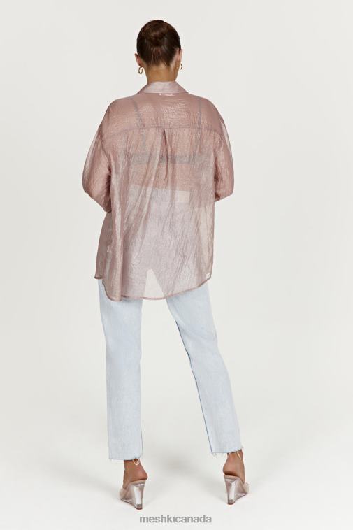 Meshki Taupe Molly Oversized Sheer Iridescent Shirt Clothing JN88N1105