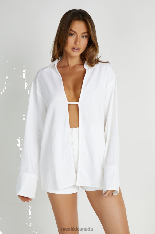 Meshki White Tasha Oversized Linen Shirt Clothing JN88N833